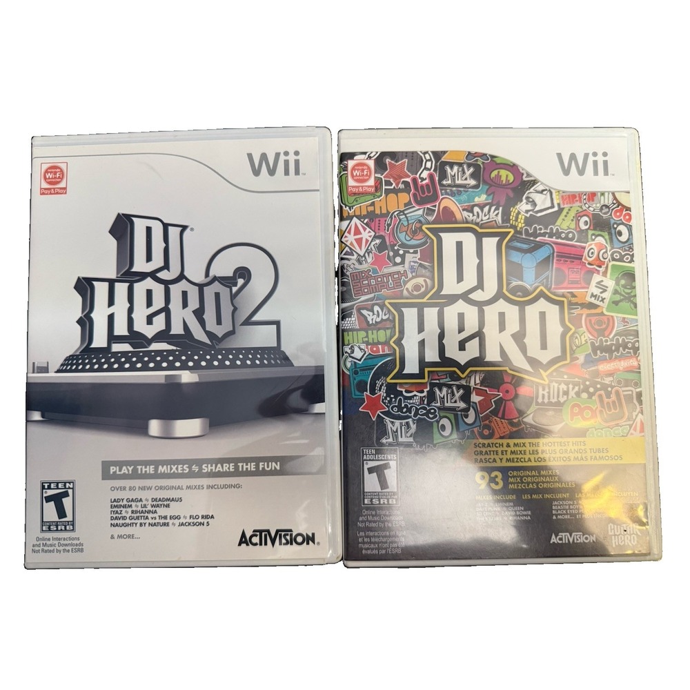 DJ Hero & DJ Hero 2 Nintendo Wii 2 Game Lot Complete CIB Manuals Tested